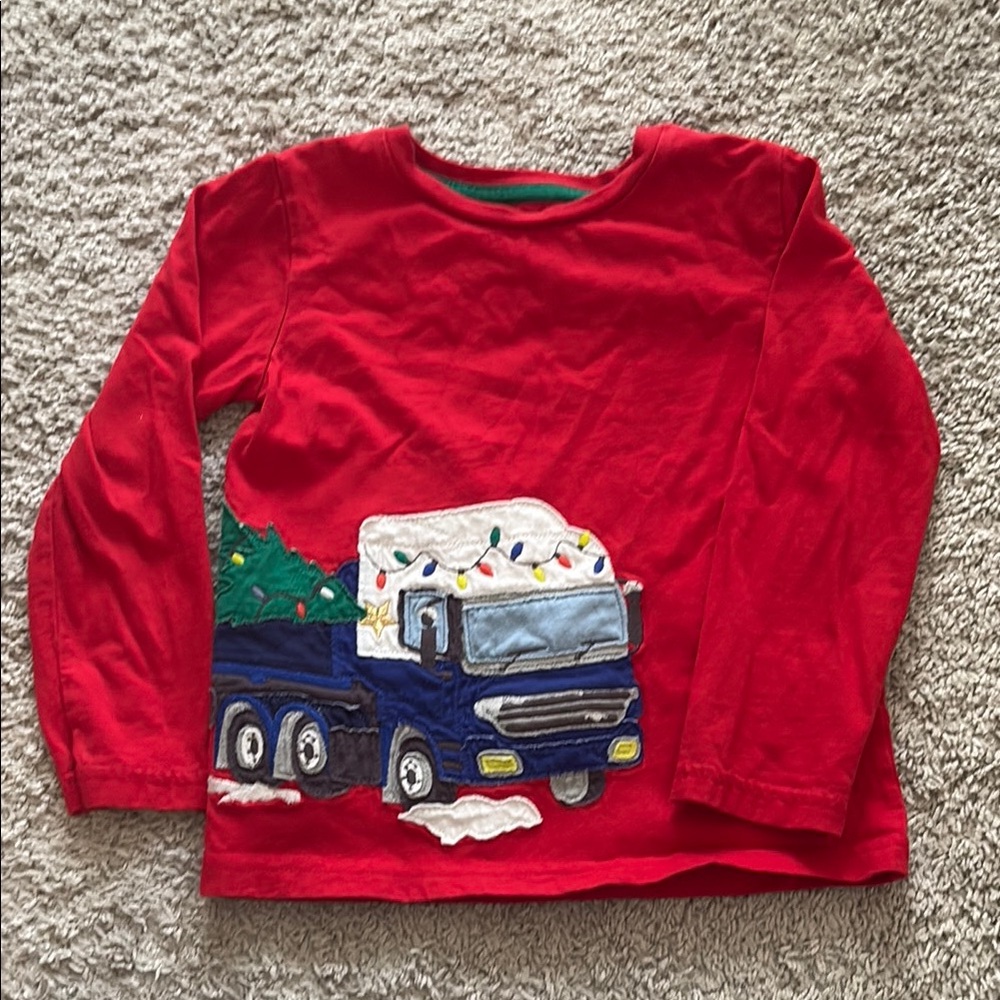 Mini Boden Red Long Sleeve Tee with Truck Design